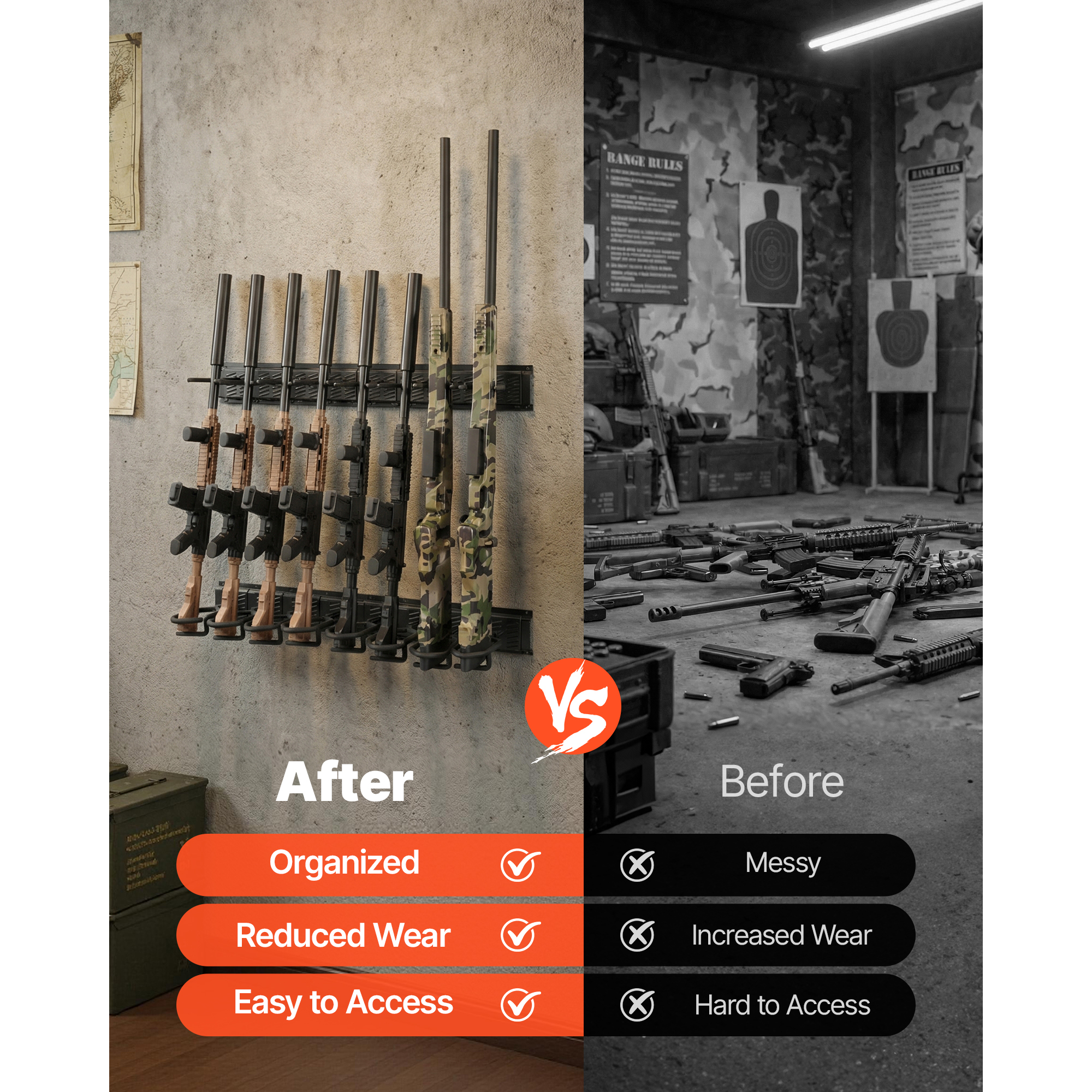 Uimoso Gun Rack Wall/Floor Mount for 2-9 Rifles, Tactical Storage Solution