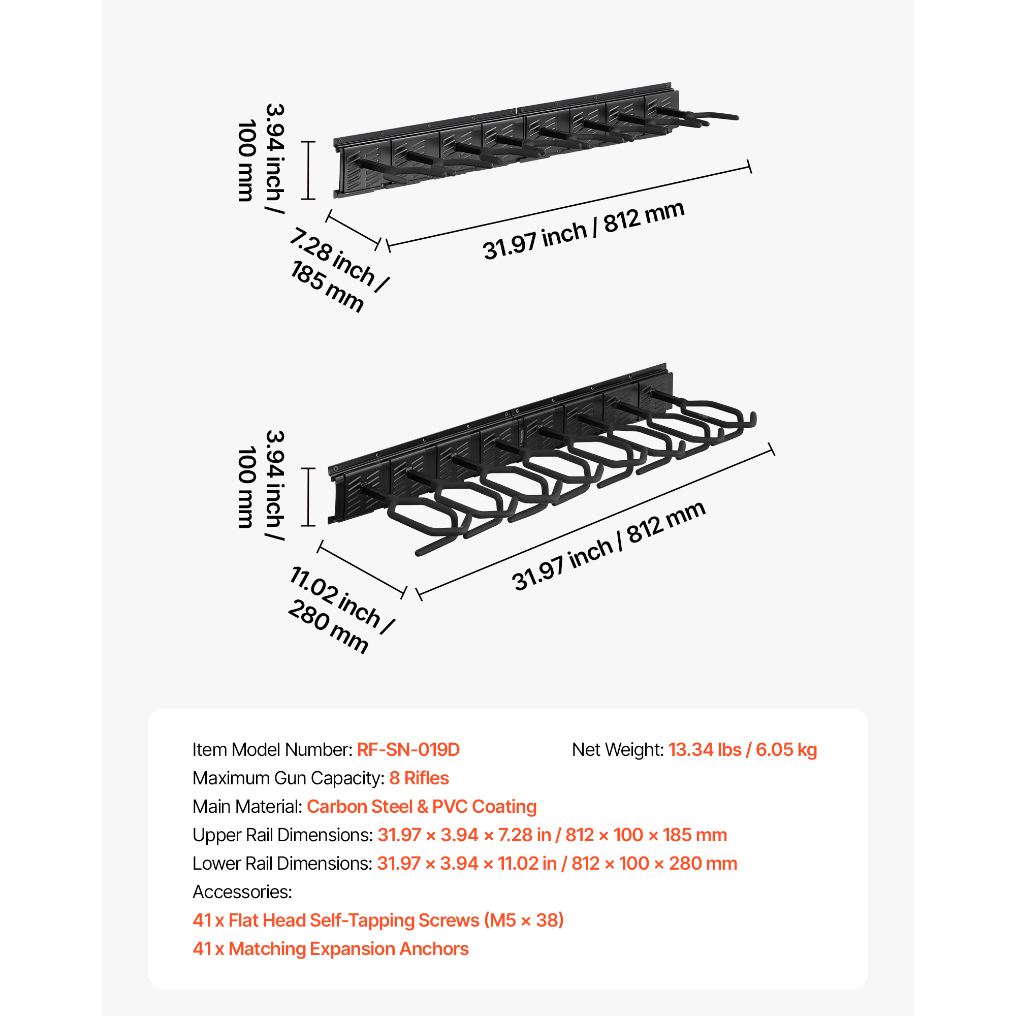Uimoso Gun Rack Wall/Floor Mount for 2-9 Rifles, Tactical Storage Solution
