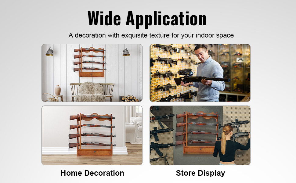 Gun Display Rack Wood Gun Rack Wall Mount - 4 Rifle Storage Display ...