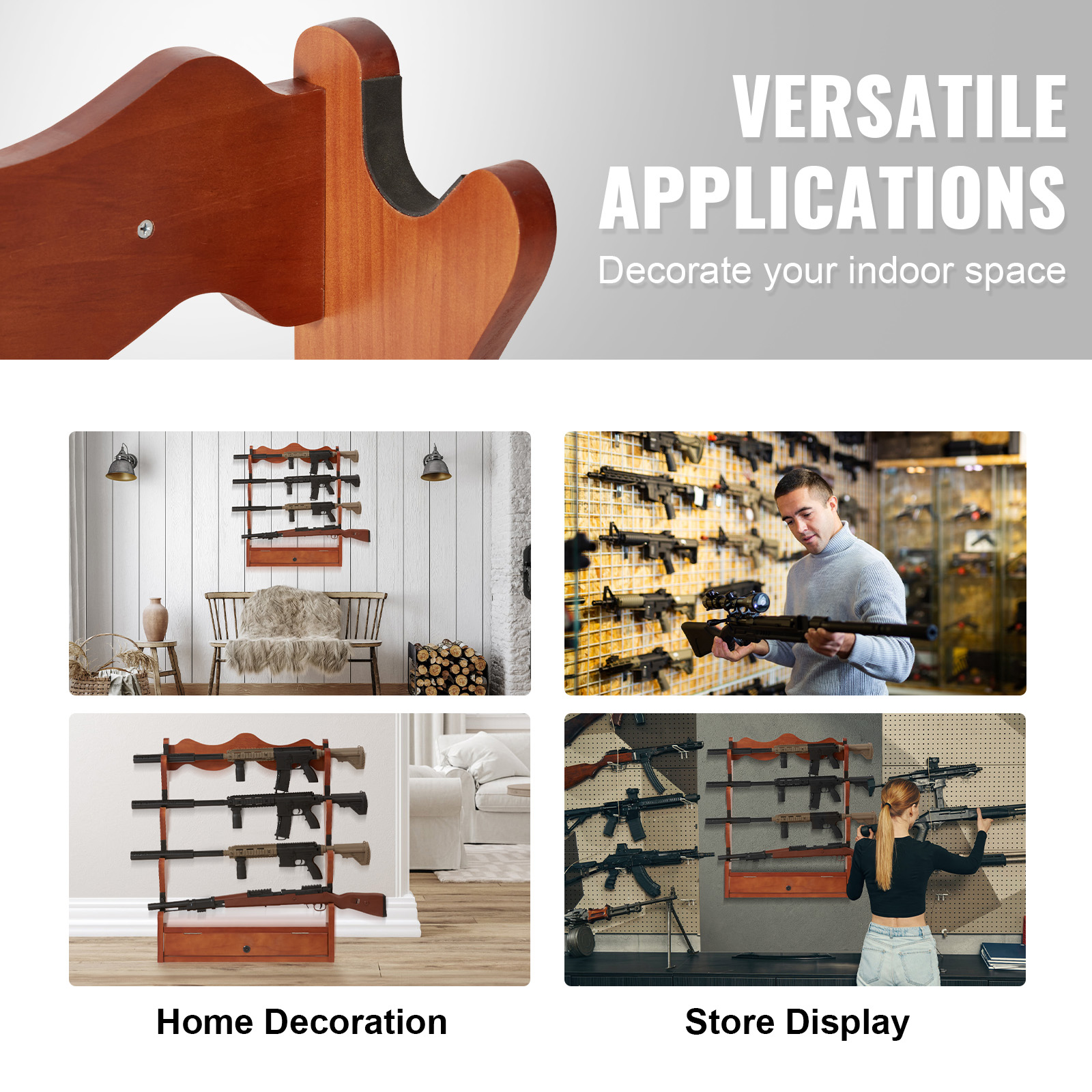 Uimoso Gun Rack Wood Metal Gun Rack Wall Mount Gun Display Racks Max 5 ...