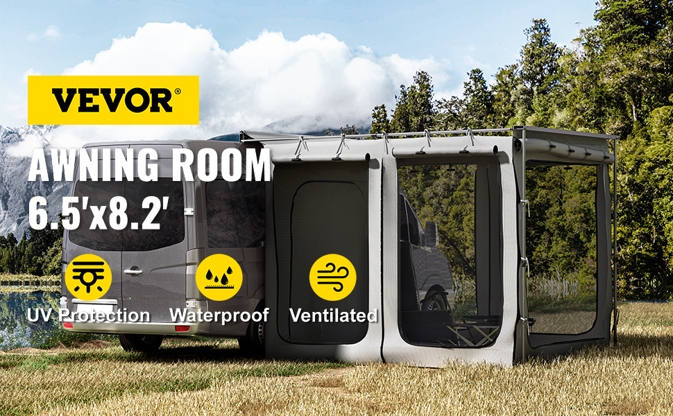 VEVOR Awning Room Accessory, Fit 6.5' x 8.2', 300D Oxford Shelter Side Wall  Room with PVC
