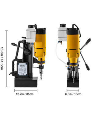 VEVOR Mag Drill, 0-300 RPM Stepless Speed Electromagnetic Drill Press, 2" Depth 2" Dia Magnetic Core Drill, 2922lbf Boring Tool Drill Press, 1680 Watts Drill Press, Yellow and Black Drill Machine