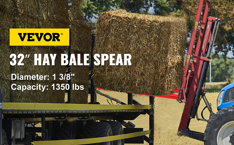 Hay Spear 32 Bale Spear 1350 lbs Capacity, Bale Spike Quick Attach Square  Hay Bale Spears