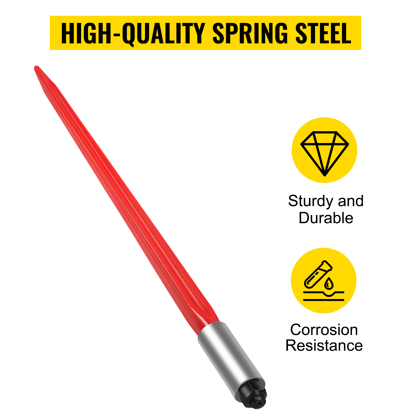VEVOR Hay Spear 32" Bale Spear 1350 lbs Capacity, Bale Spike Quick Attach Square Hay Bale Spears 1.4" Wide, Red Coated Bale Forks, Bale Hay Spike with Hex Nut & Sleeve for Buckets Tractors Loaders