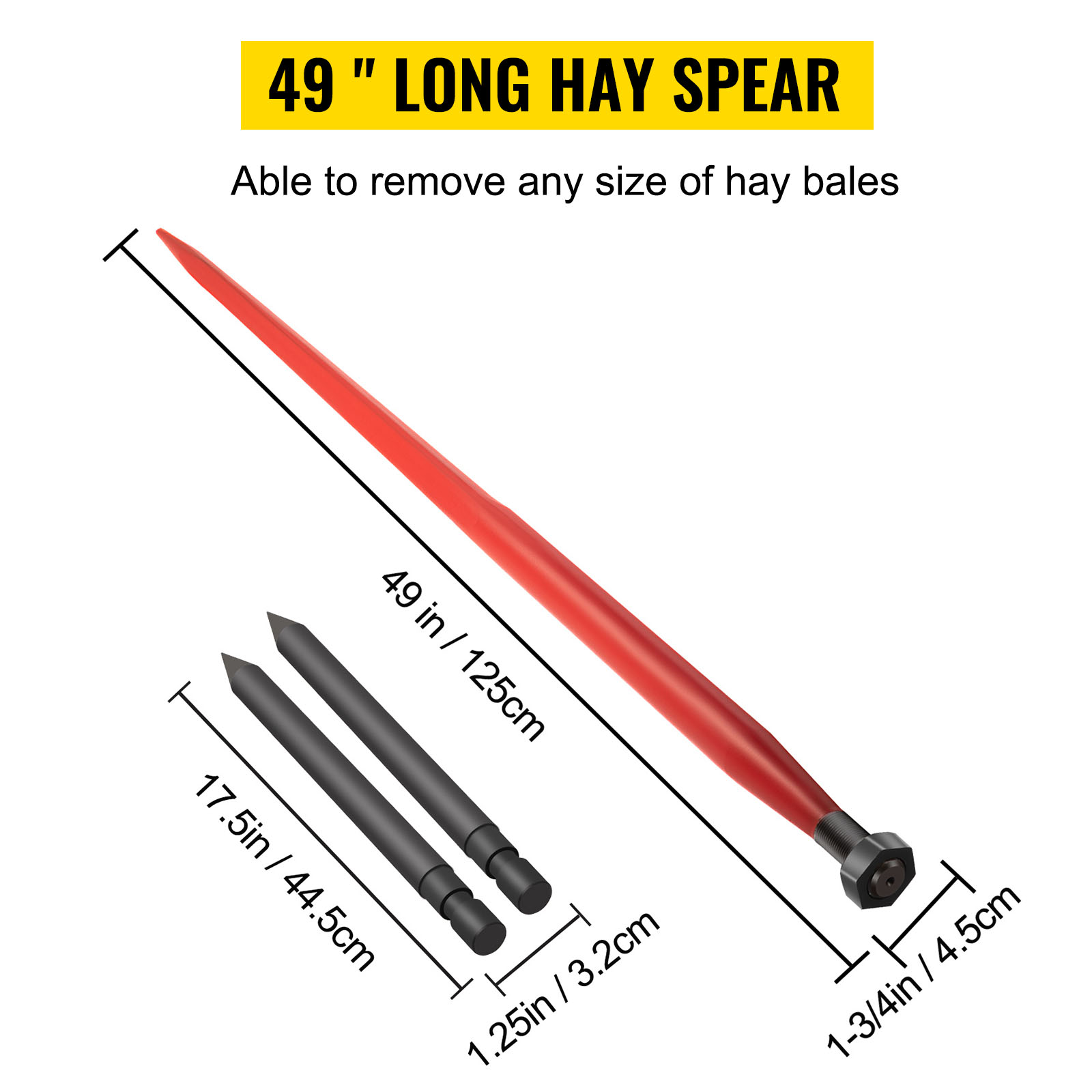 thumbnail image 2 of Snapklik.co : PULLAFUN Hay Spear 49" Bale Spear, Heavy Duty Quick Attach Square Hay Bale Spears 2 of 10