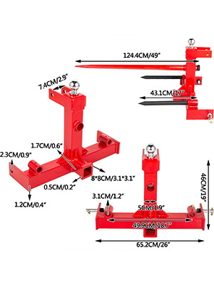 3 Point Gooseneck Tractor Trailer Hitch - Optional Hay Bale Spear and  Stabilizer Spears - Fits Category 1 Tractors - 2 Receiver Hitch and 2  Gooseneck Ball