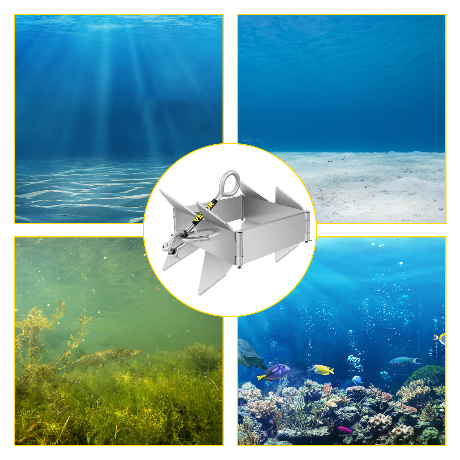 VEVOR Box Anchor for Boats, 25 lb Fold and Hold Anchor, Galvanized Steel Cube Anchor, Heavy Duty