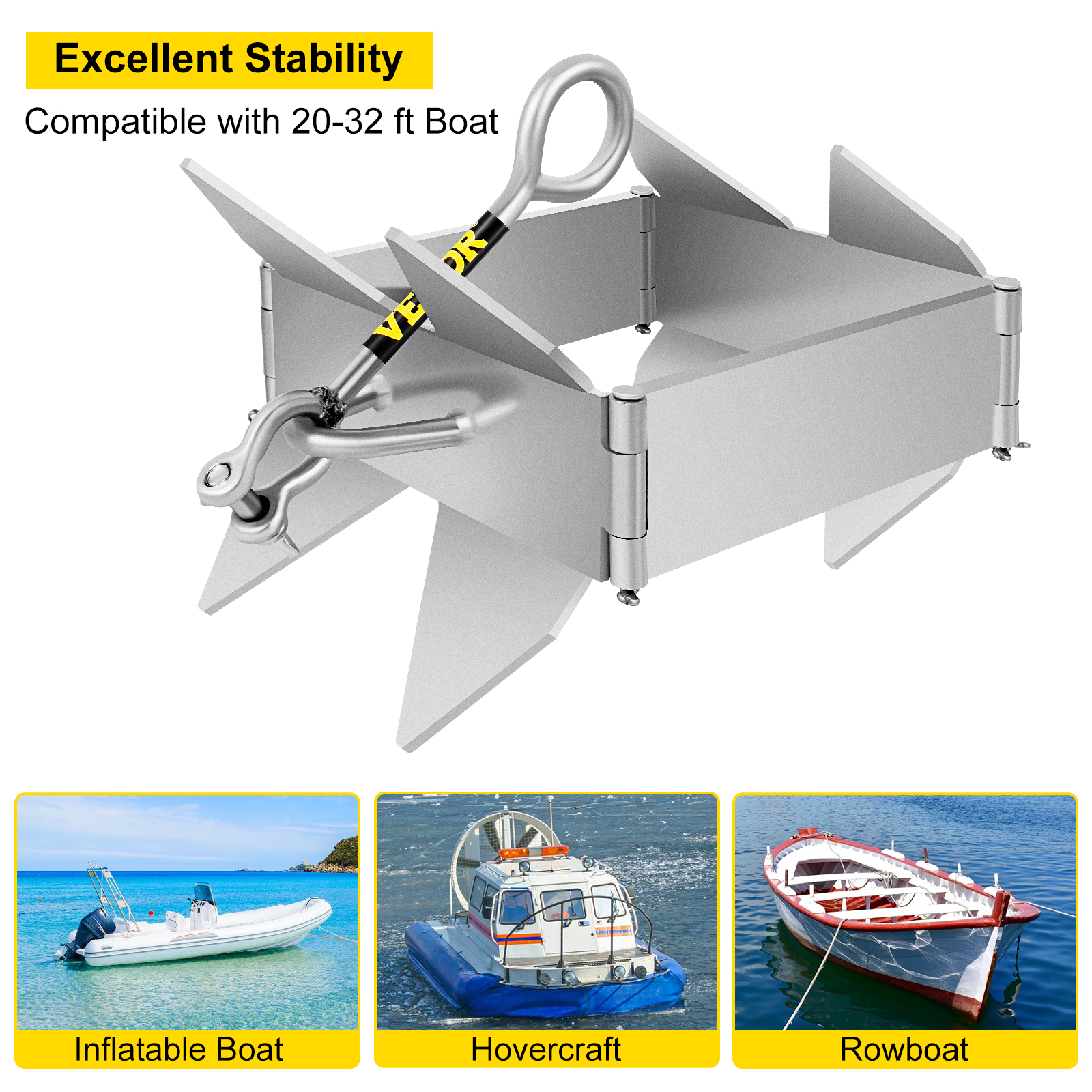 VEVOR Box Anchor for Boats, 19 lb Fold and Hold Anchor, Galvanized
