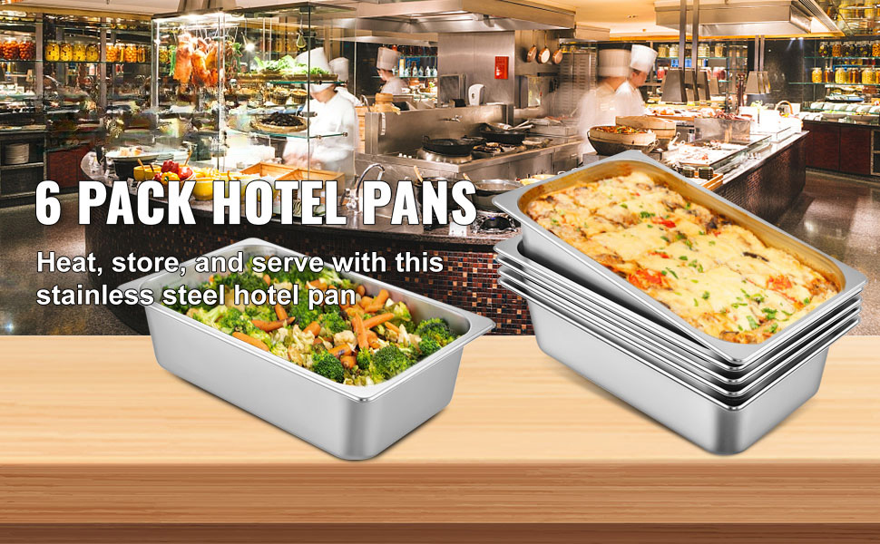 steam table pans,stainless steel, 6 packs