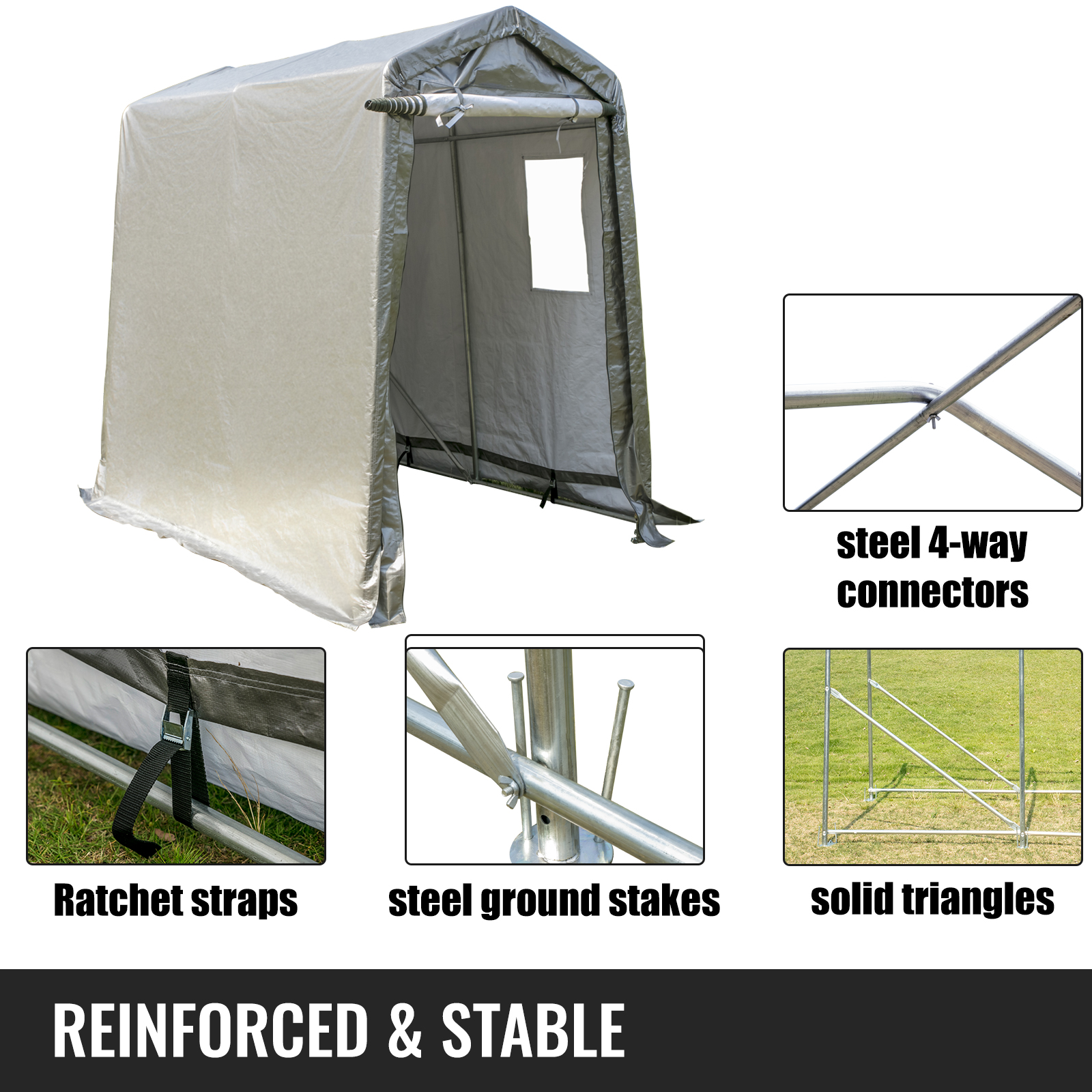 VEVOR Portable Storage Shed 6x8x7.8 ft, Shed in A Box with Roll up Door