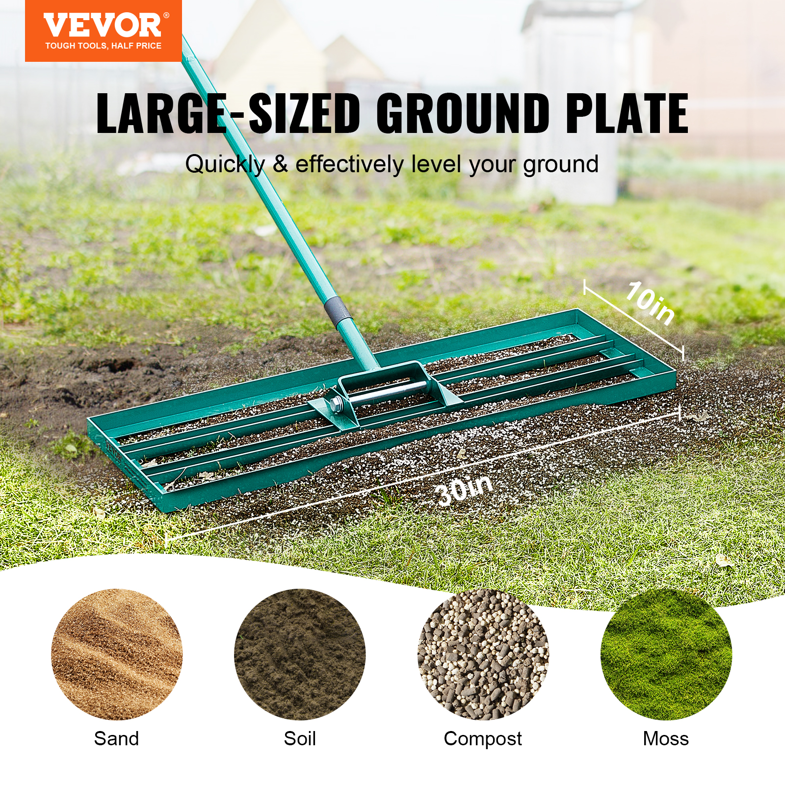VEVOR Lawn Leveling Rake 48’’/30’’/36"x10" Level Lawn Tool with 78" Steel Handle - Imagen 16 de 38