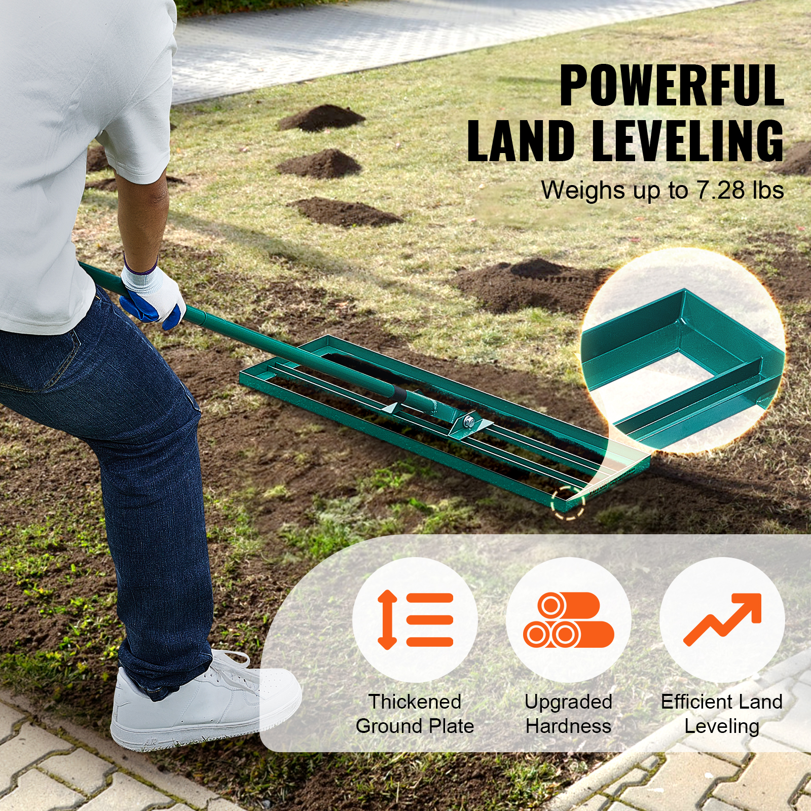 VEVOR Lawn Leveling Rake 48’’/30’’/36"x10" Level Lawn Tool with 78" Steel Handle - Imagen 17 de 38