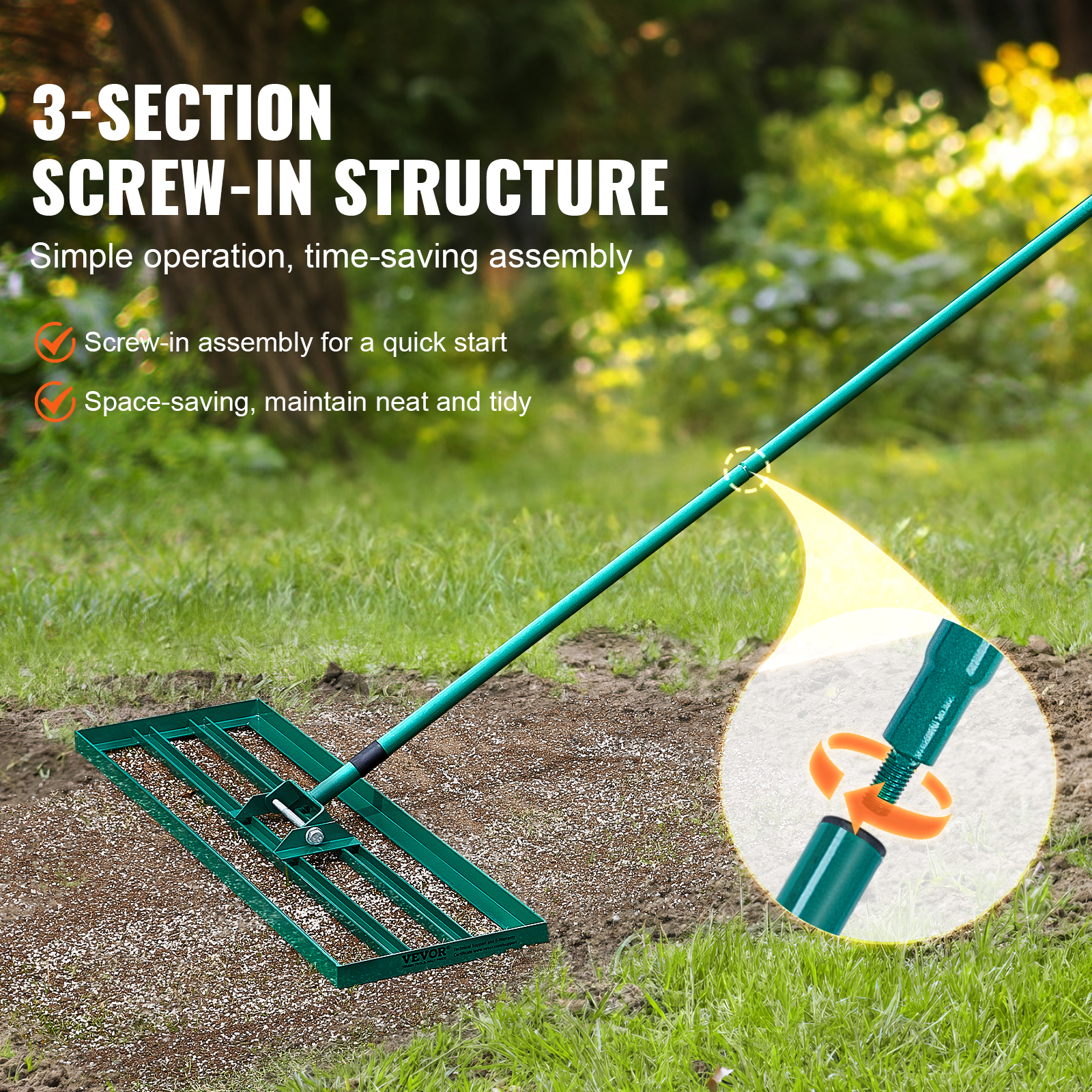 VEVOR Lawn Leveling Rake 48’’/30’’/36"x10" Level Lawn Tool with 78" Steel Handle - Imagen 18 de 38
