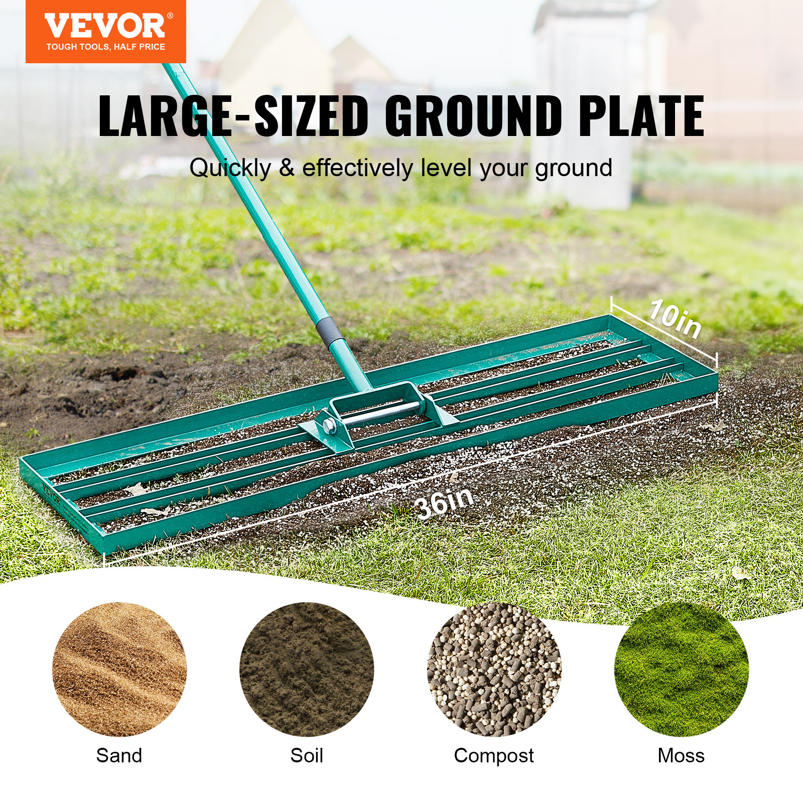 VEVOR Lawn Leveling Rake 48’’/30’’/36"x10" Level Lawn Tool with 78" Steel Handle - Imagen 28 de 38