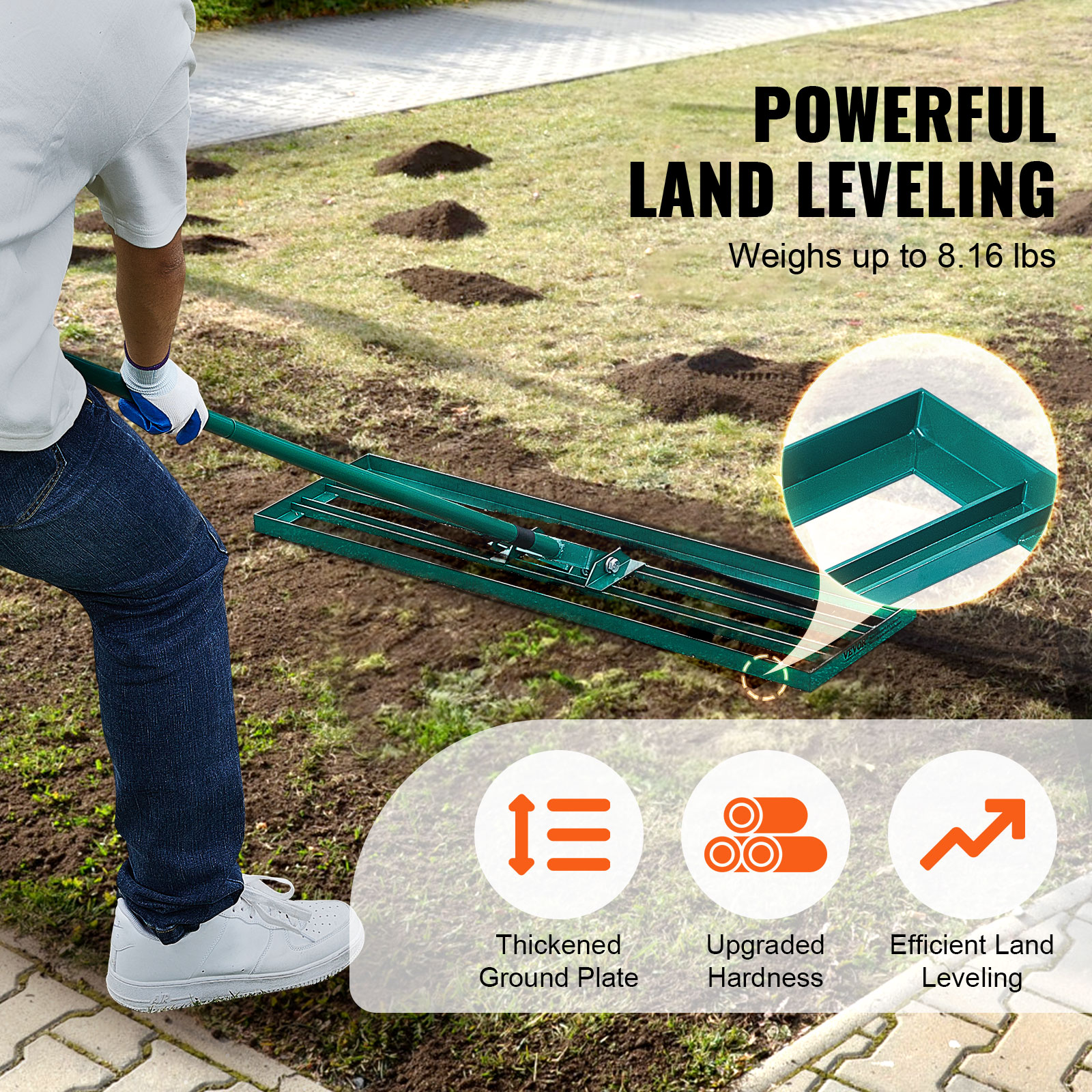 VEVOR Lawn Leveling Rake 48’’/30’’/36"x10" Level Lawn Tool with 78" Steel Handle - Imagen 29 de 38