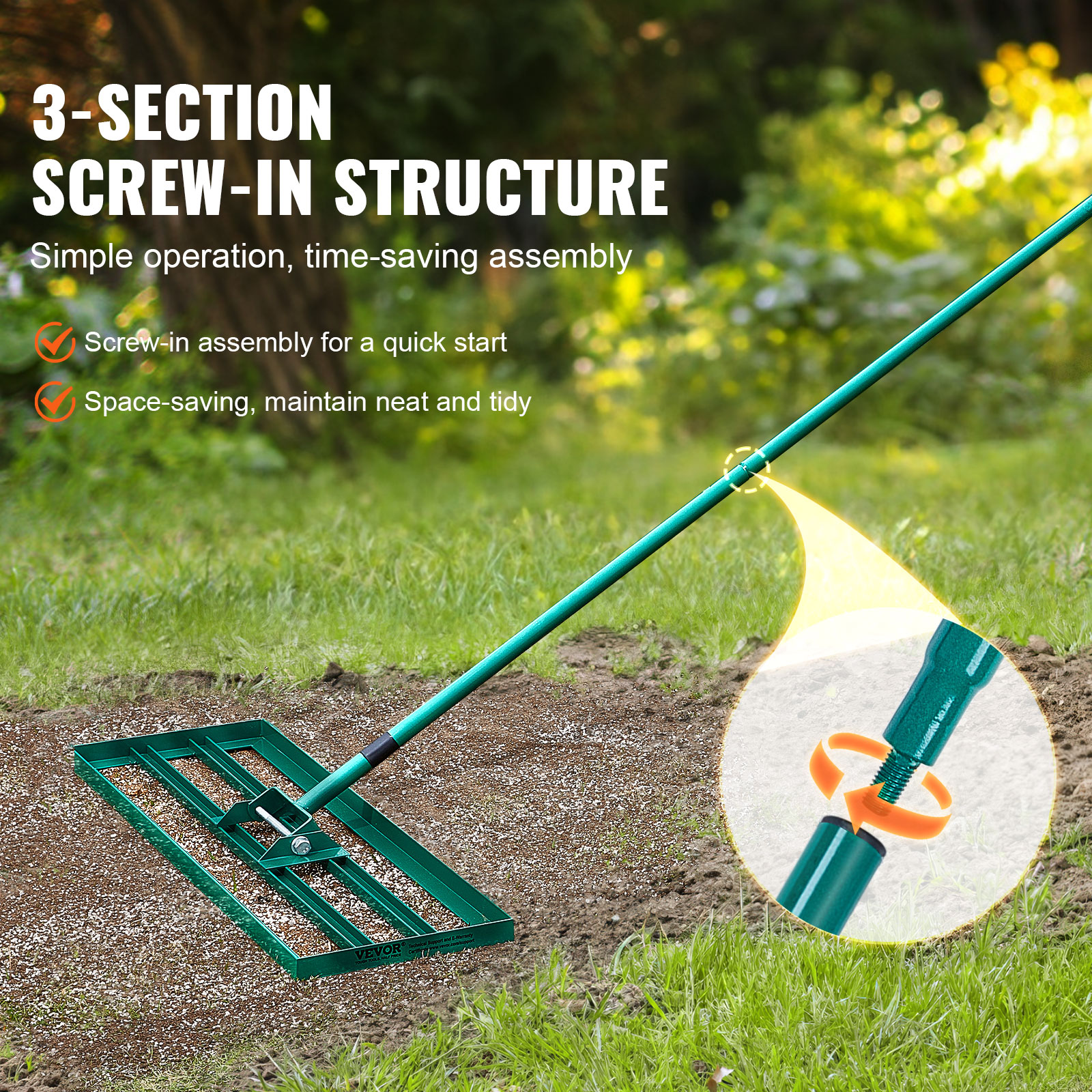 VEVOR Lawn Leveling Rake 48’’/30’’/36"x10" Level Lawn Tool with 78" Steel Handle - Imagen 30 de 38