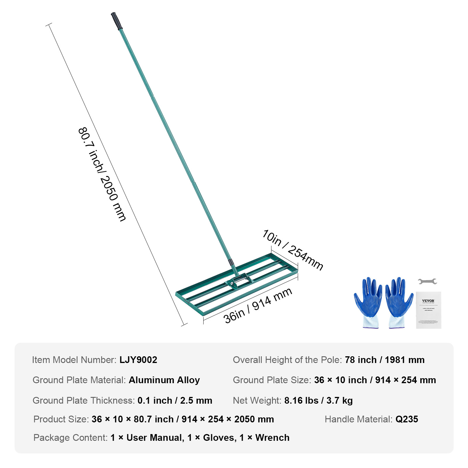 VEVOR Lawn Leveling Rake 48’’/30’’/36"x10" Level Lawn Tool with 78" Steel Handle - Imagen 33 de 38