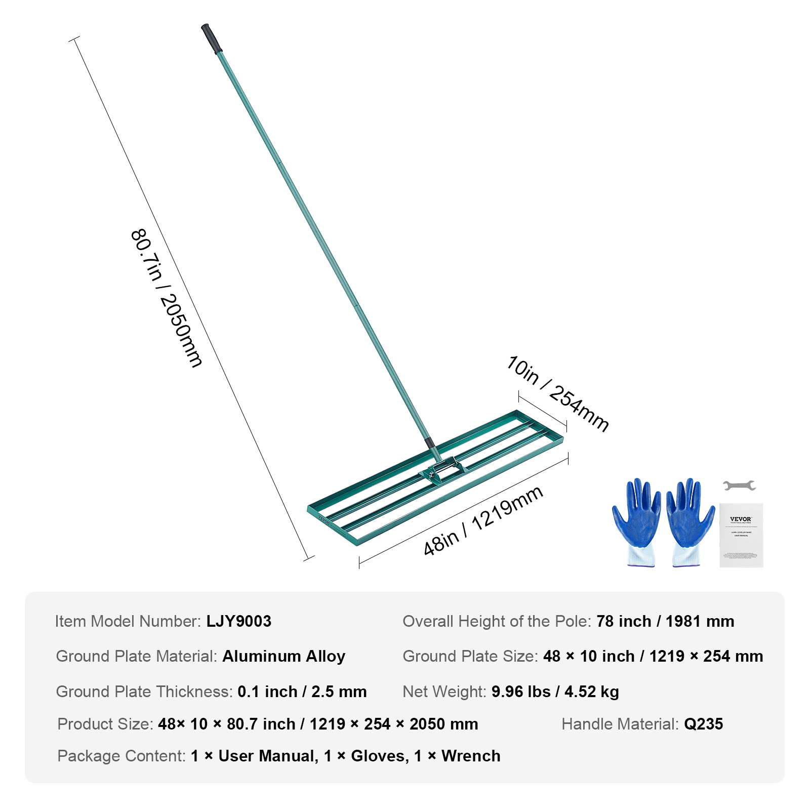 VEVOR Lawn Leveling Rake 48’’/30’’/36"x10" Level Lawn Tool with 78" Steel Handle - Imagen 9 de 38