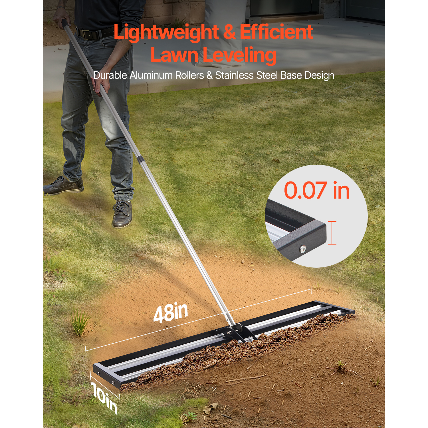 Mophorn Lawn Leveling Rake with Adjustable 83.9 in Handle, 48x10 in ...