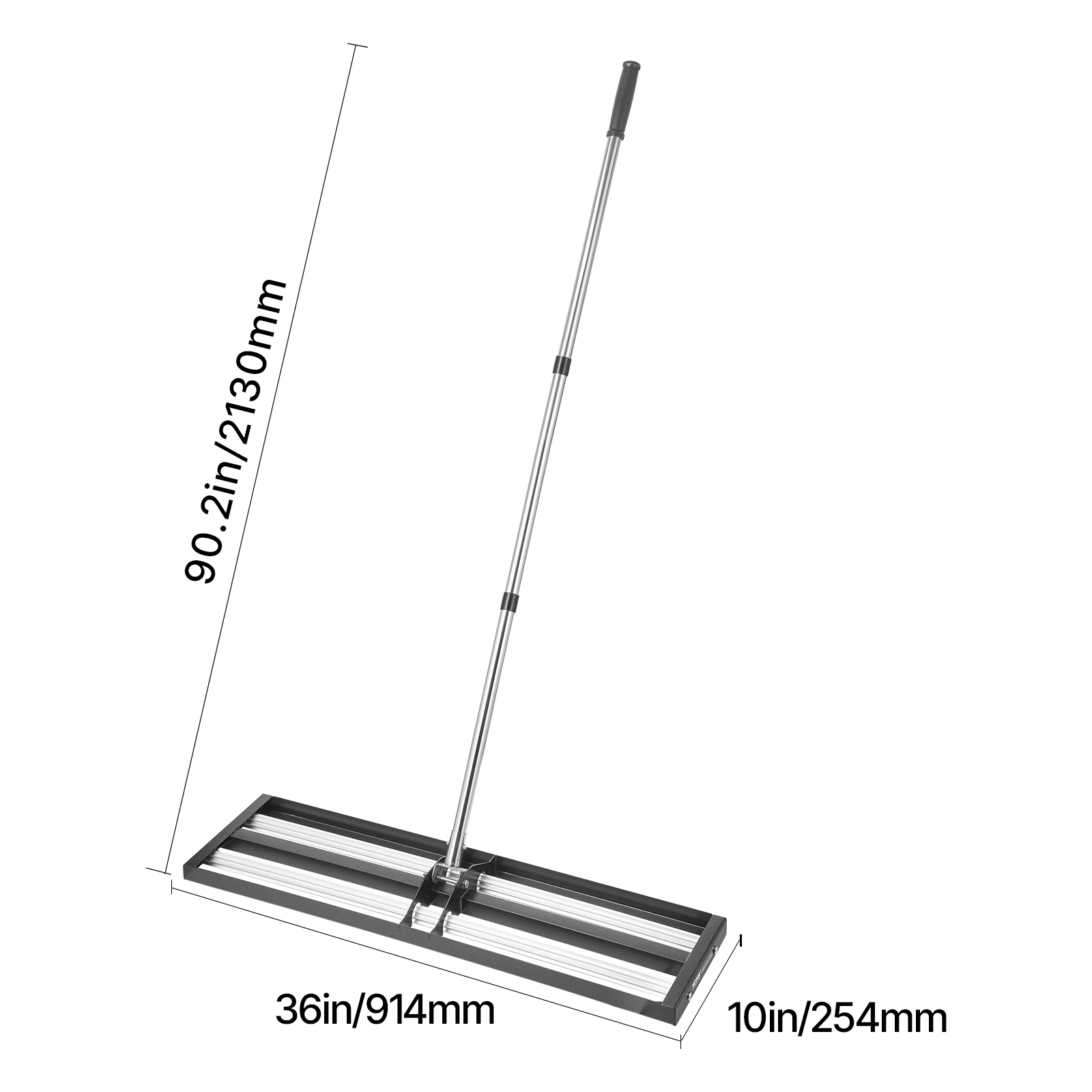 Râteau De Nivellement De Pelouse, Robuste Et Réglable De 183 Cm à Long Manche, Outil De Nivellement De Pelouse Incurvé De 25,4 X 68,6 Cm Pour Sol