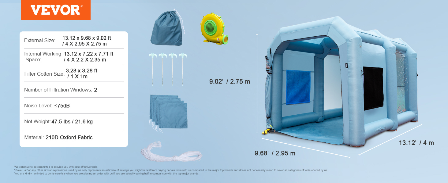 VEVOR Cabine de peinture gonflable portable, cabine de pulvérisation  gonflable de 23 x 13 x 8