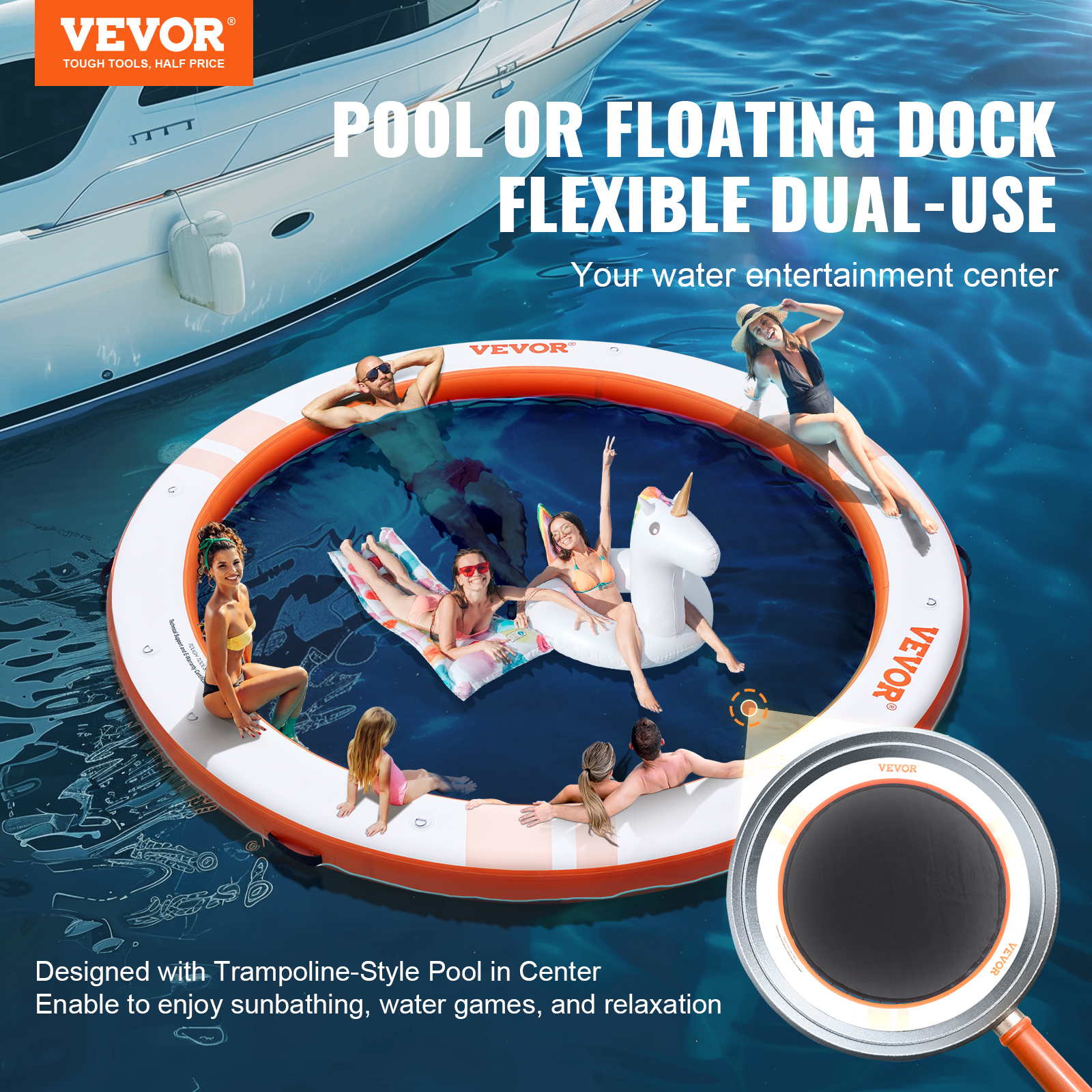 VEVOR Inflatable Floating Dock 15x6.5/10x10/8/10FT Water Platform with ...