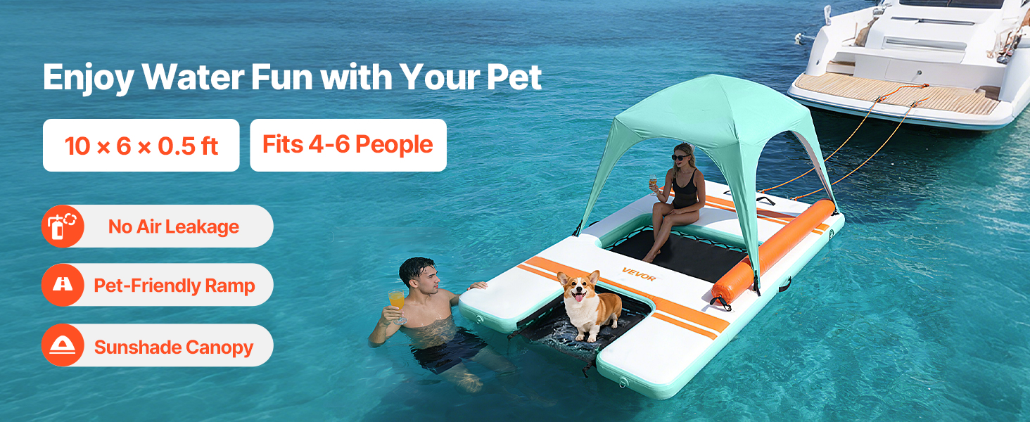 Quai Flottant Gonflable 3,05x1,83 m Plateforme de Quai Gonflable pour Piscine Plage Mer Lac Réunions de Famille Sorties Amis Activités Nautiques avec Sac de Transport Portable, Échelle Amovible | FR