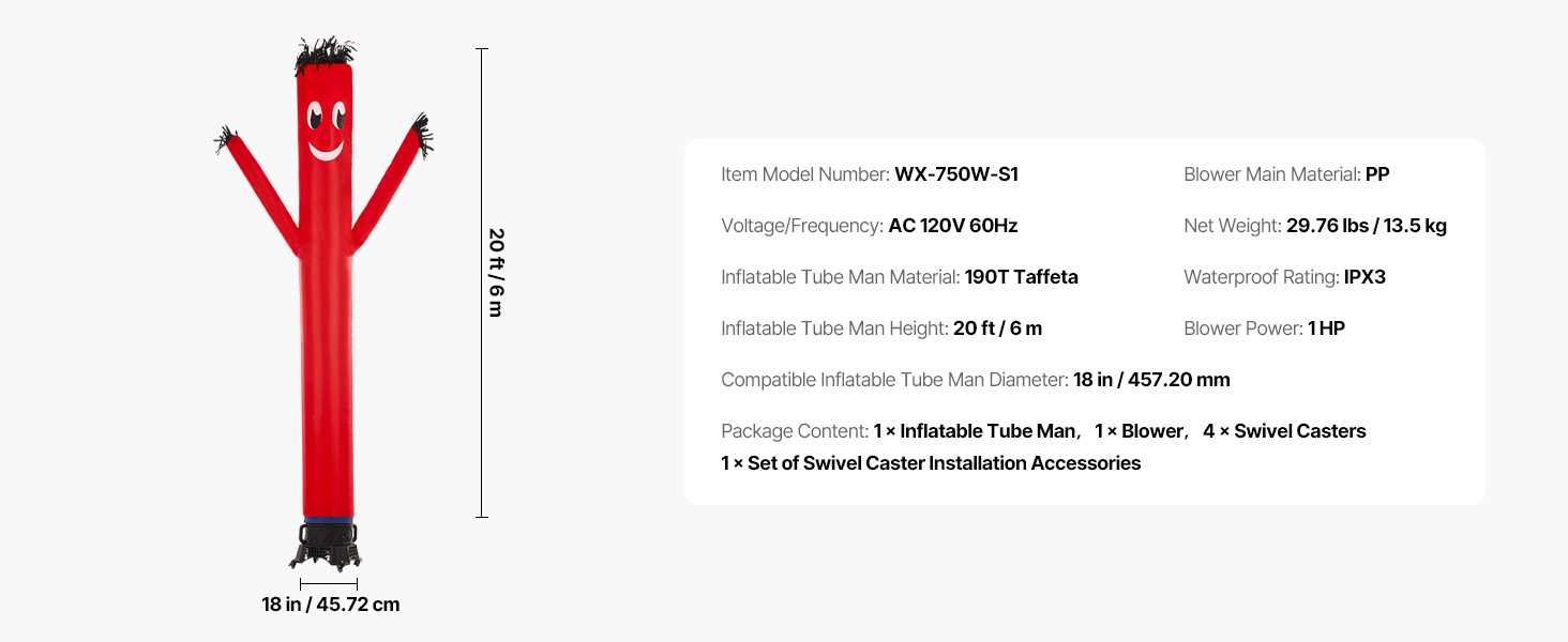Inflatable tube man,air blower fan,20 ft