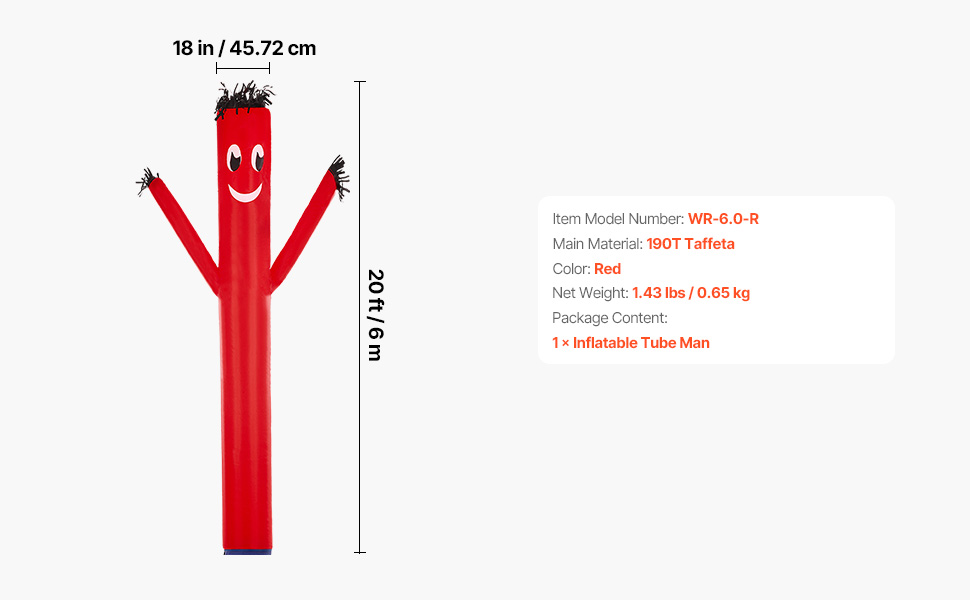 20ft Inflatable Tube Guy - Advertising Air Dancer Wind Puppet - Sky Wavy Man