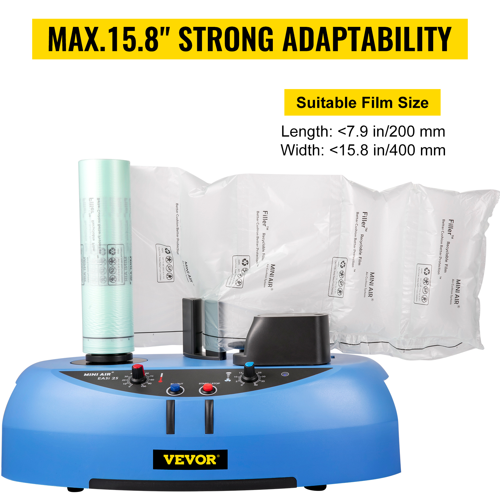 VEVOR Air Cushion Machine, 164 ft/50 m Test Film Roll, 110V Air Pillow Maker with 13 ft/min(4 m