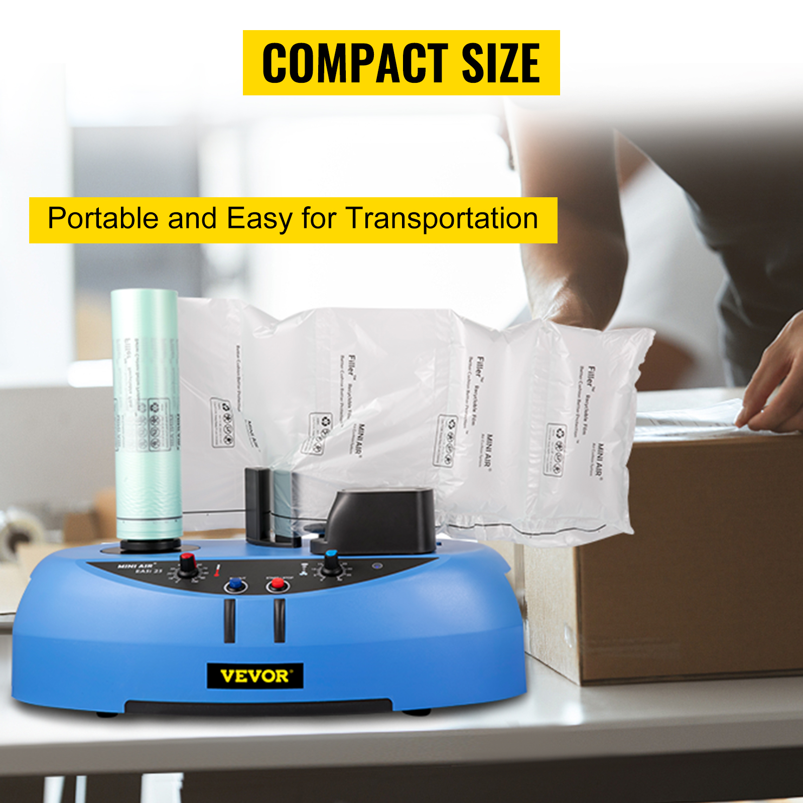 VEVOR Air Cushion Machine, 164 ft/50 m Test Film Roll, 110V Air Pillow Maker with 13 ft/min(4 m