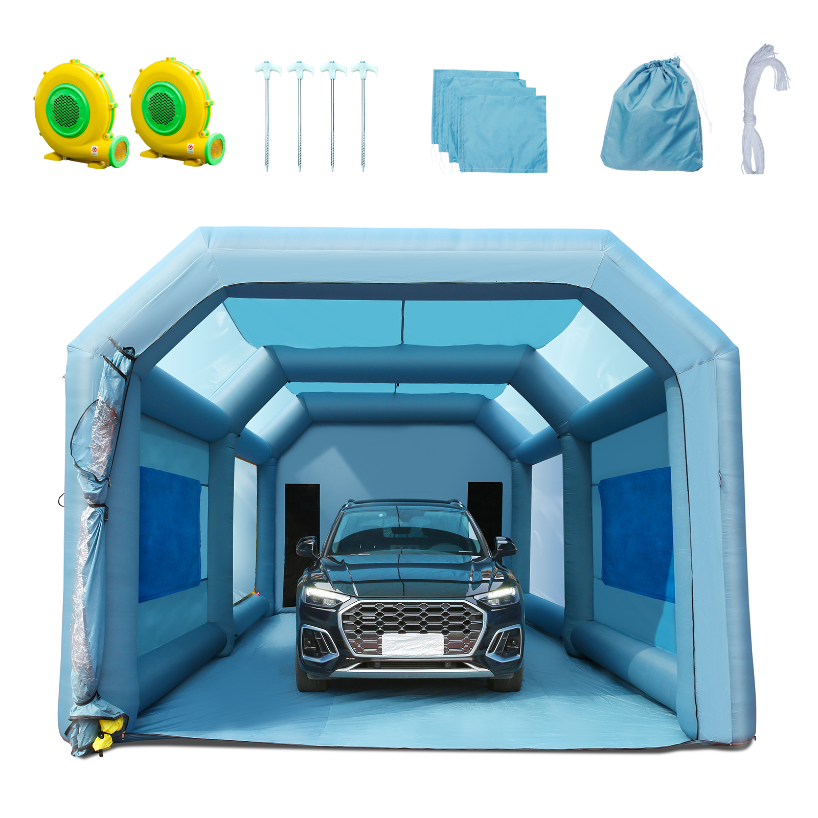 Happybuy Portable Inflatable Paint Booth, 13x8x8ft Inflatable Spray Booth, Car Paint Tent Air Filter System & 2 Blowers, Upgraded Blow Up Spray