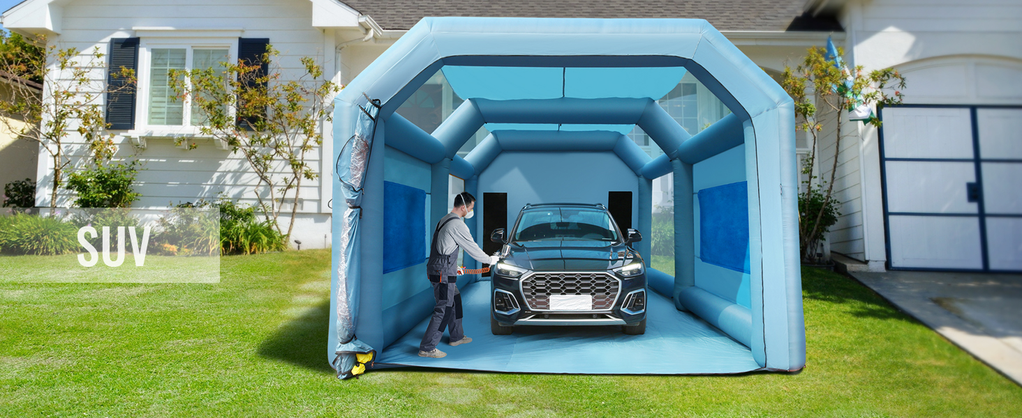 BENTISM Inflatable Paint Booth 26x15x11ft Inflatable Spray Booth Car Paint  Tent with 750W+950W Filter System Blower