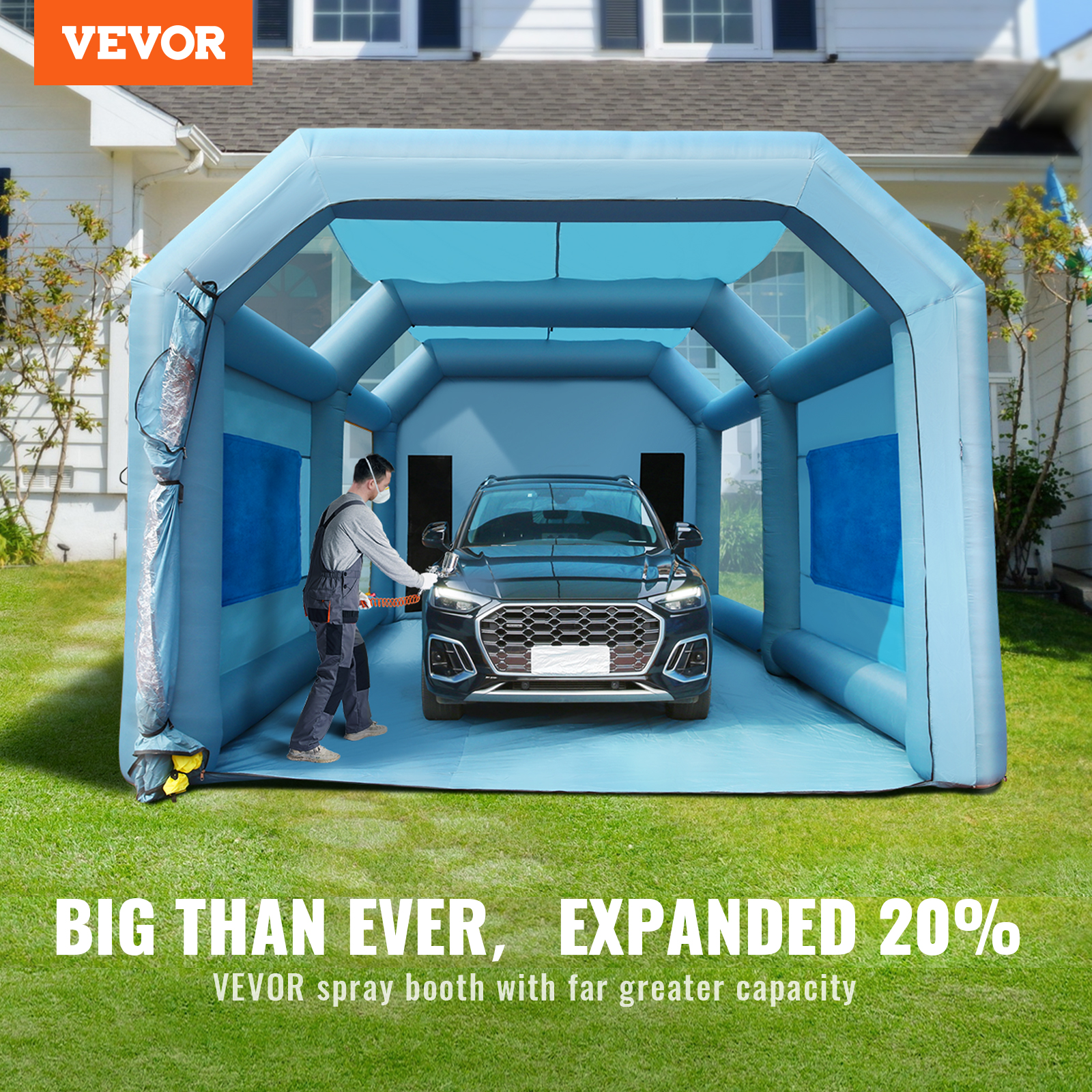 VEVOR Inflatable Paint Booth 20 ft. x 10 ft. x 8.2 ft. Car Paint Tent w/.Filter & 2-Blowers for Car Parking Tent Workstation