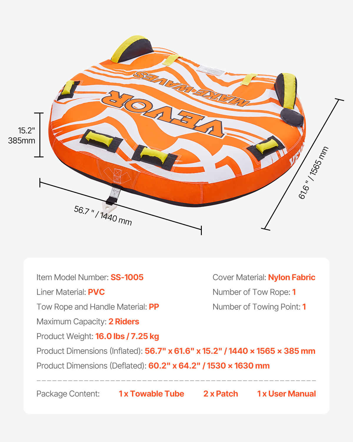 Towable Tube for Boating 1-2/3/4 Riders Boating Tubes Towable Water Sport