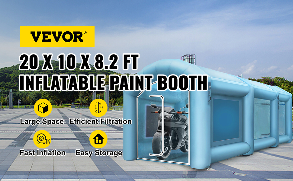 VEVOR Portable Inflatable Paint Booth, 26x15x10ft Inflatable Spray Booth,  Car Paint Tent w/Air Filter System & 2 Blowers, Upgraded Blow Up Spray  Booth Tent, Auto Paint Workstation, Car Parking Garage