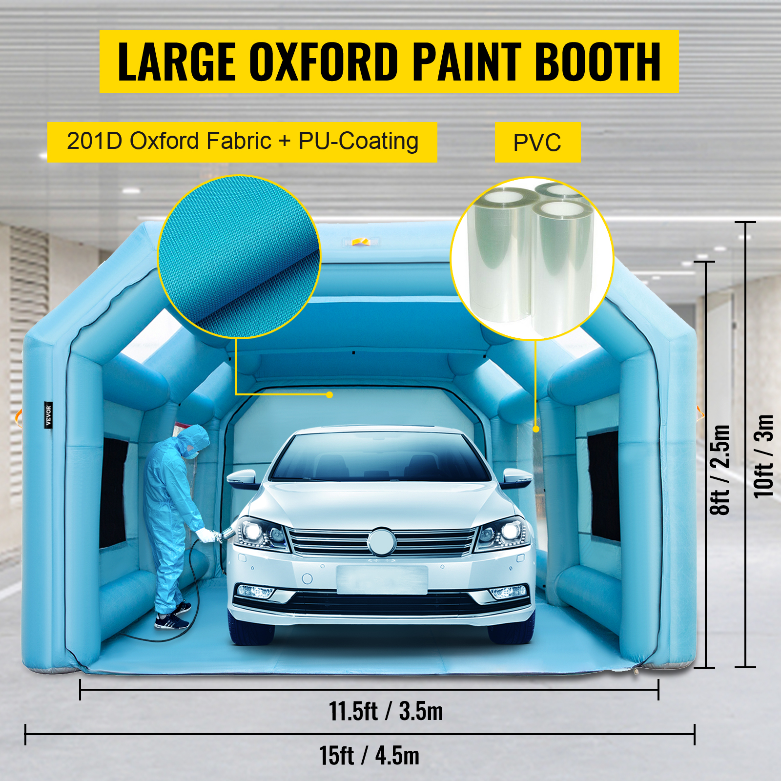 VEVOR Portable Inflatable Paint Booth 26 ft. x 15 ft. x 10 ft. Blow Up Spray Booth Tent Auto Paint Workstation with 2-Blowers