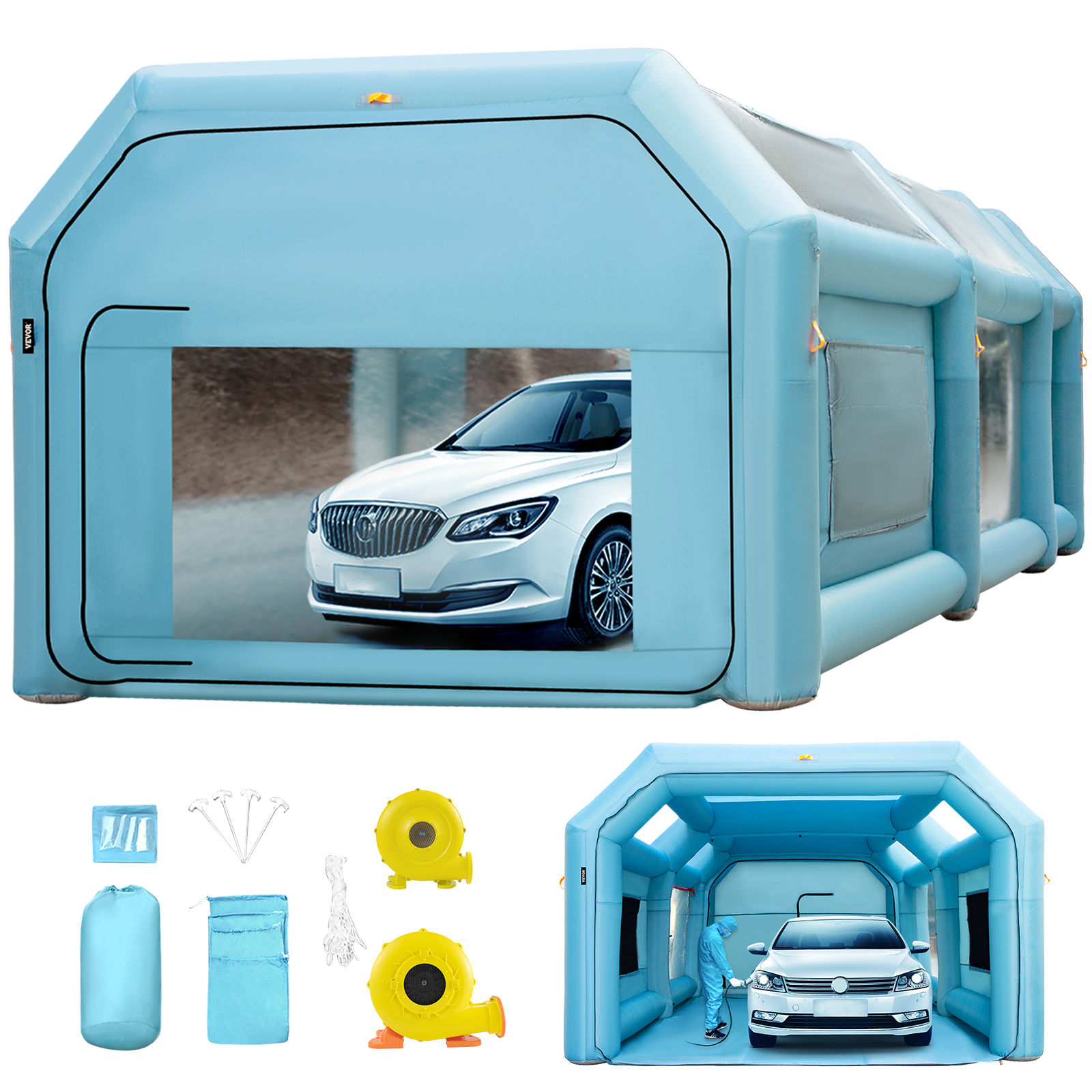 Inflatable Spray Booth Paint Tent Car Paint Capacious Filter System 2 Blowers 