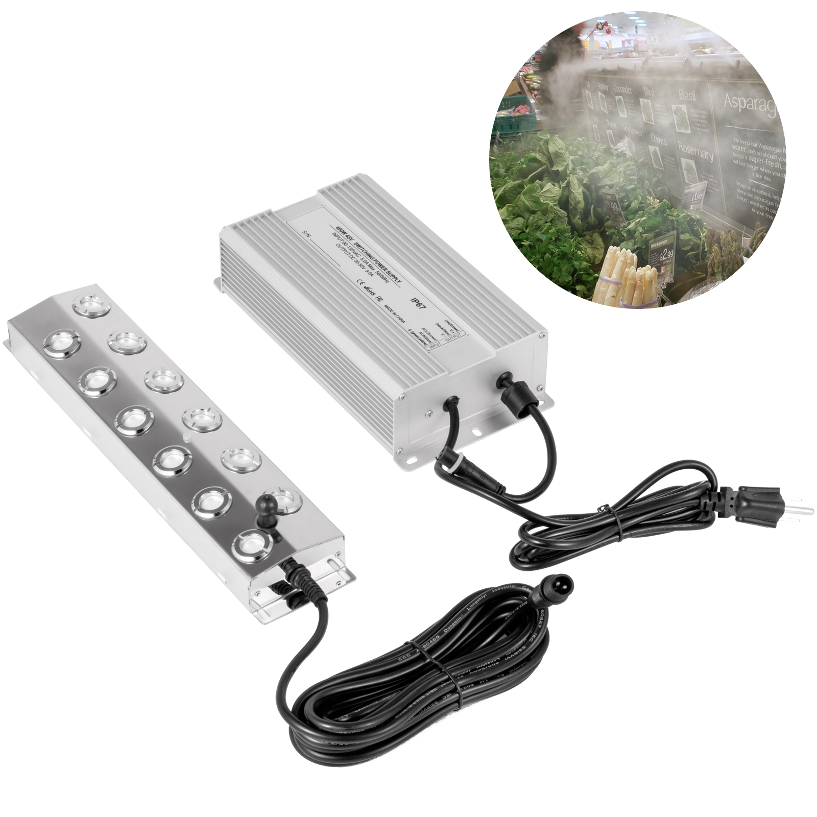 12 LED Ultrasonic Mist Maker Light Fogger Water Fountain Pond with Power Adapter 
