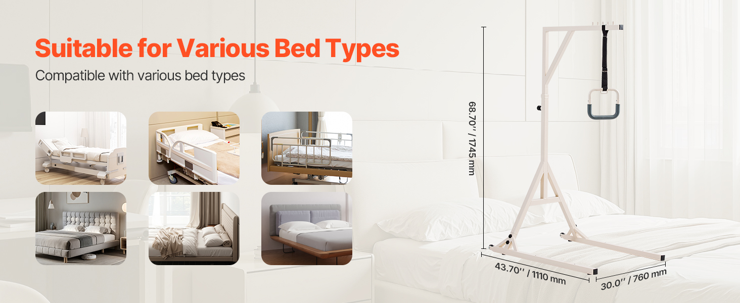 Trapeze bar compatible with different beds