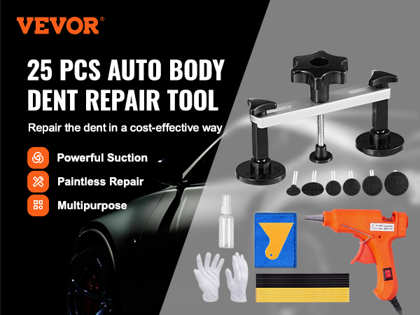 VEVOR 25 PCS Dent Repair Kit, Paintless Dent Removal Kit with Bridge Puller  and Puller Tabs