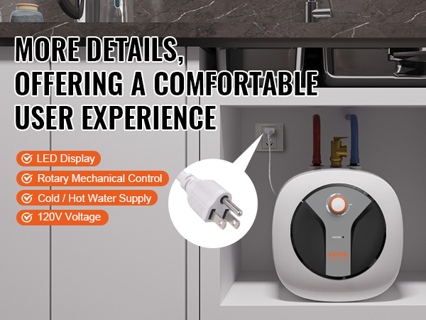 AMZCHEF 2.12 Gallon Mini-Tank Water Heater - Under Sink Electric Heater, 120V/1500W Fast Heating With Knob Control