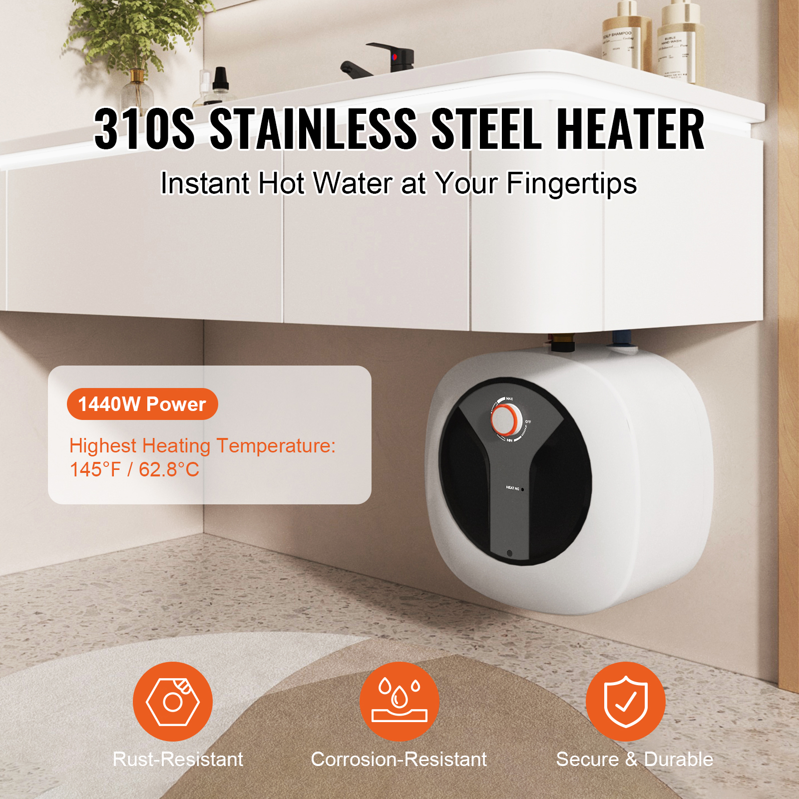 2.5/4/8 Gal Electric Hot Water Heater Mini Tank Compact 1400W Kitchen Sink - Picture 36 of 44
