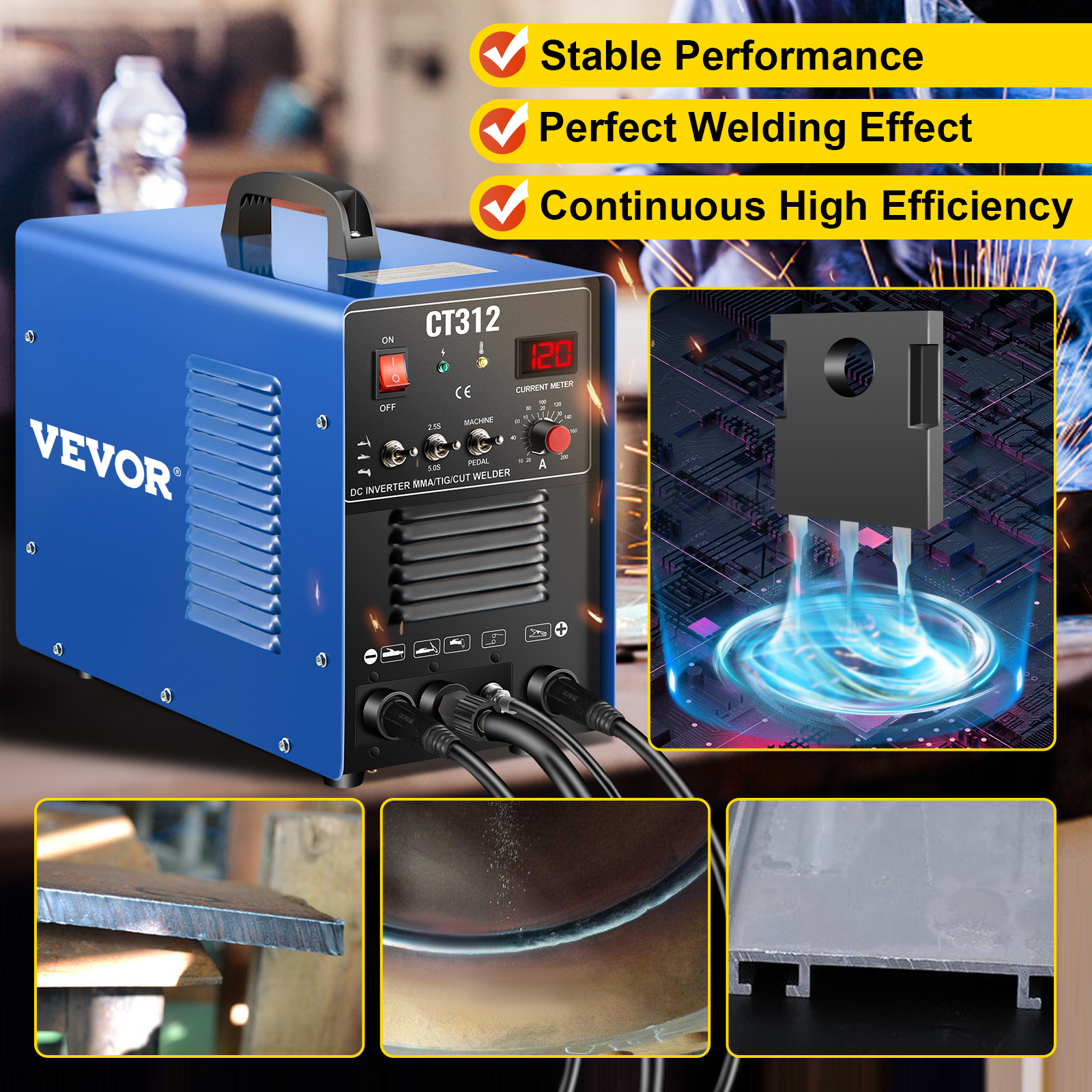 VEVOR Poste a Souder Electronique TIG/MMA/Plasma cutter Soudeuse Thermique  Professionnelle 20-120 A Machine de Soudage Inverter 1-8 mm pour Souder et