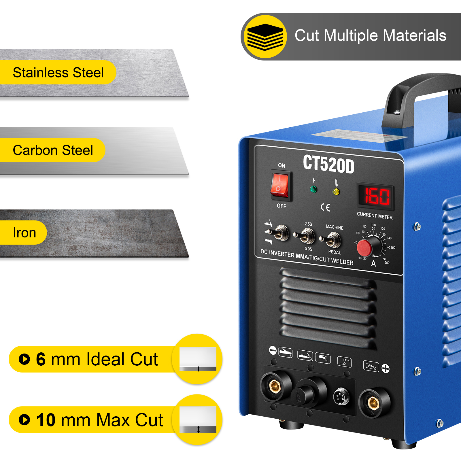 CT520D Plasma Cutter/TIG/Stick 3-in-1 Combo Welder 50A/200A 110/220V  VEVOR US