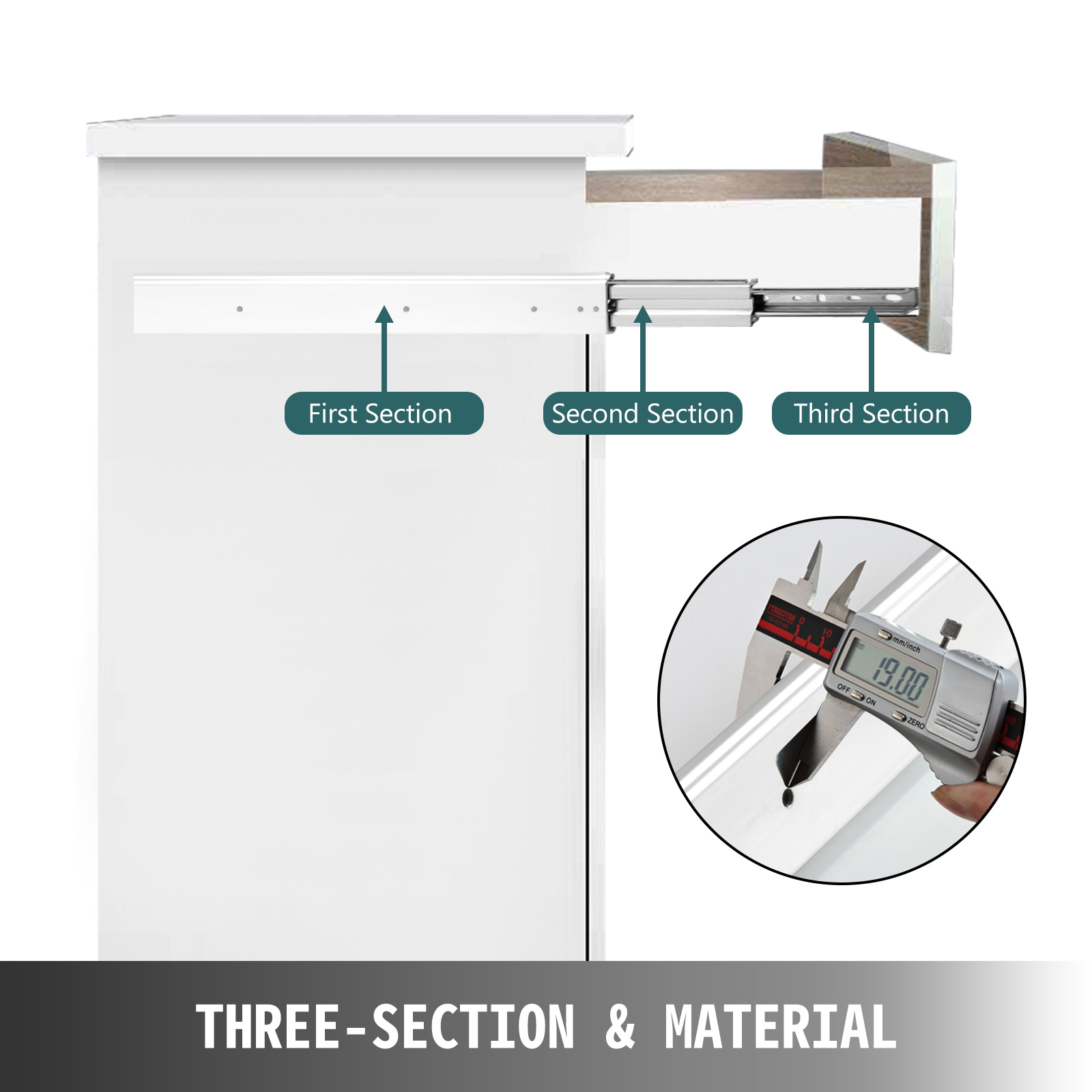 VEVOR Heavy Duty Drawer Slides 18" Length, Locking Drawer Slides 500lbs Load Capacity Full Extension Drawer Slide 1 Pair Side Mount Ball Bearing Drawer Glides Push to Open Cabinet Industrial Shelf