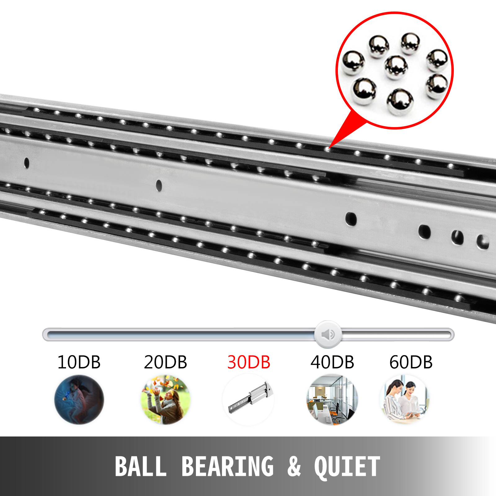 VEVOR Heavy Duty Drawer Slides 18" Length, Locking Drawer Slides 500lbs Load Capacity Full Extension Drawer Slide 1 Pair Side Mount Ball Bearing Drawer Glides Push to Open Cabinet Industrial Shelf