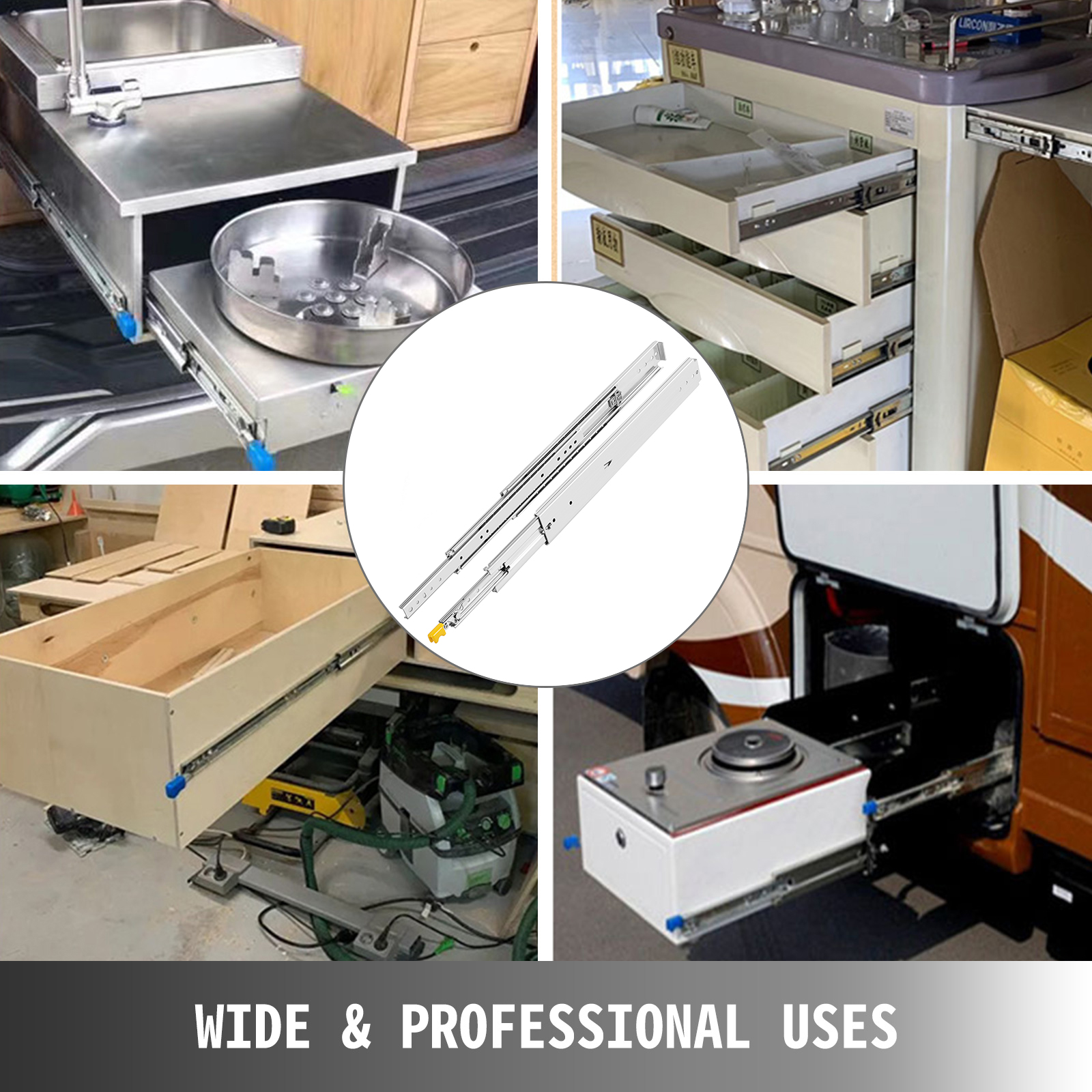 VEVOR Heavy Duty Drawer Slides 18" Length, Locking Drawer Slides 500lbs Load Capacity Full Extension Drawer Slide 1 Pair Side Mount Ball Bearing Drawer Glides Push to Open Cabinet Industrial Shelf
