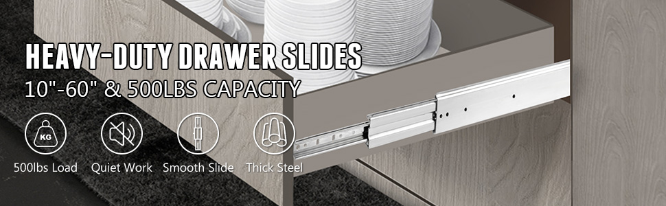 VEVOR Heavy Duty Drawer Slides 40" Length, Locking Drawer Slides 500lbs Load Capacity Long Full Extension Drawer Slide 1 Pair Side Mount Ball Bearing Drawer Glides Push to Open Drawer Runners Rail