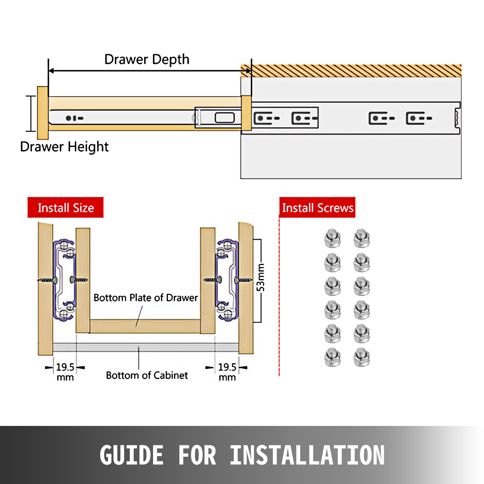 VEVOR Heavy Duty Drawer Slides 40" Length, Locking Drawer Slides 500lbs Load Capacity Long Full Extension Drawer Slide 1 Pair Side Mount Ball Bearing Drawer Glides Push to Open Drawer Runners Rail